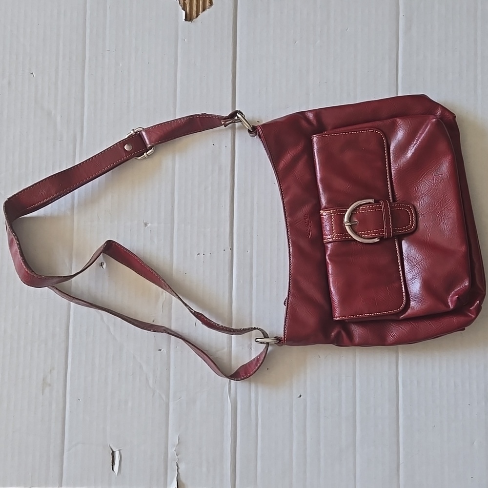 Diverso Italy Cross Body Bag Dark Red Faux Leather With Strap